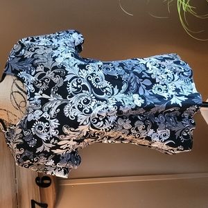 CROFT & BARROW Blue Tan White Floral Paisley Print Top Size Large